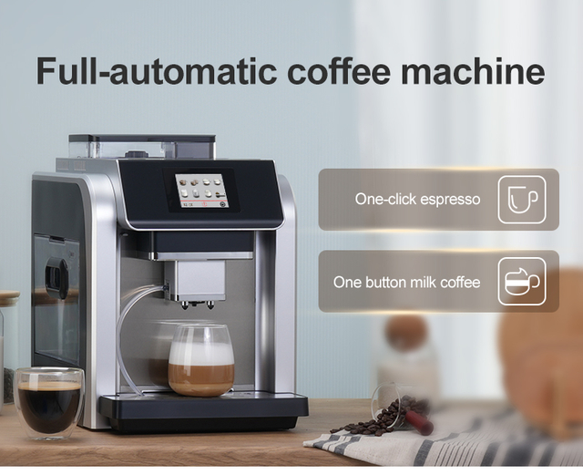 ES317 Fully Automatic Espresso Machine，Milk Frother,Built-in Grinder，Intuitive Touch Display ，7 Coffee Varieties for Home, Office,and more