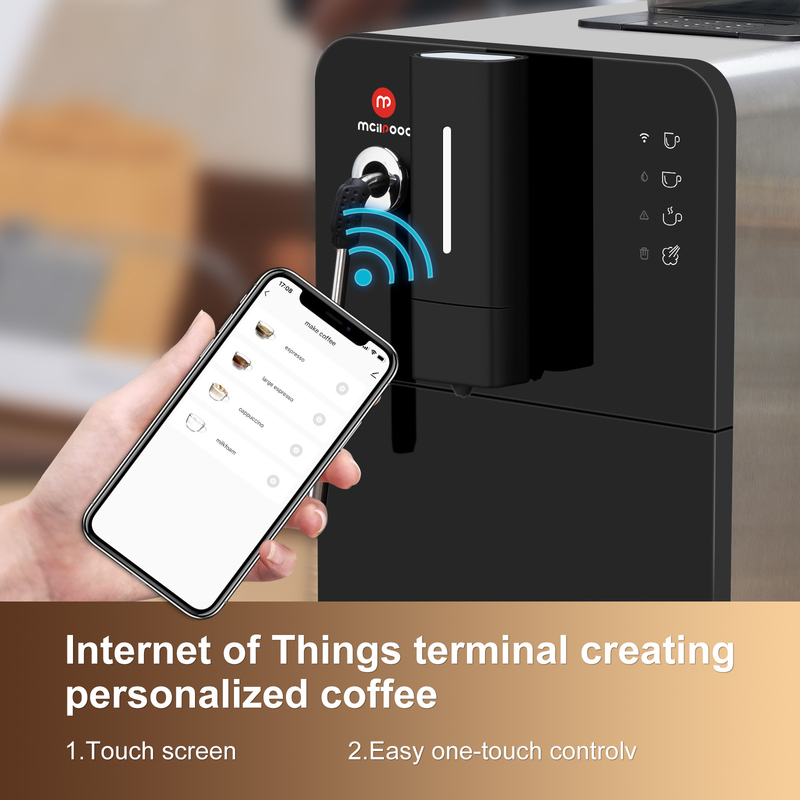 Hi 02 Super Automatic Espresso Coffee Machine，Bean To Cup Fully Automatic Espresso Machine with Grinder,Easy To Use Wifi Coffee Maker with Milk Frother.19 Bar Barista Pump