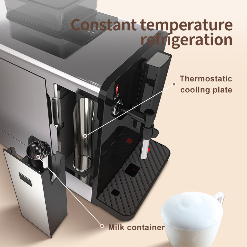  Hi 05 Super Automatic Espresso Coffee Machine，Bean To Cup Fully Automatic Espresso Machine with Grinder,Easy To Use Wifi Refrigeration refrigerator Coffee Maker with Milk Frother.19 Bar Barista P