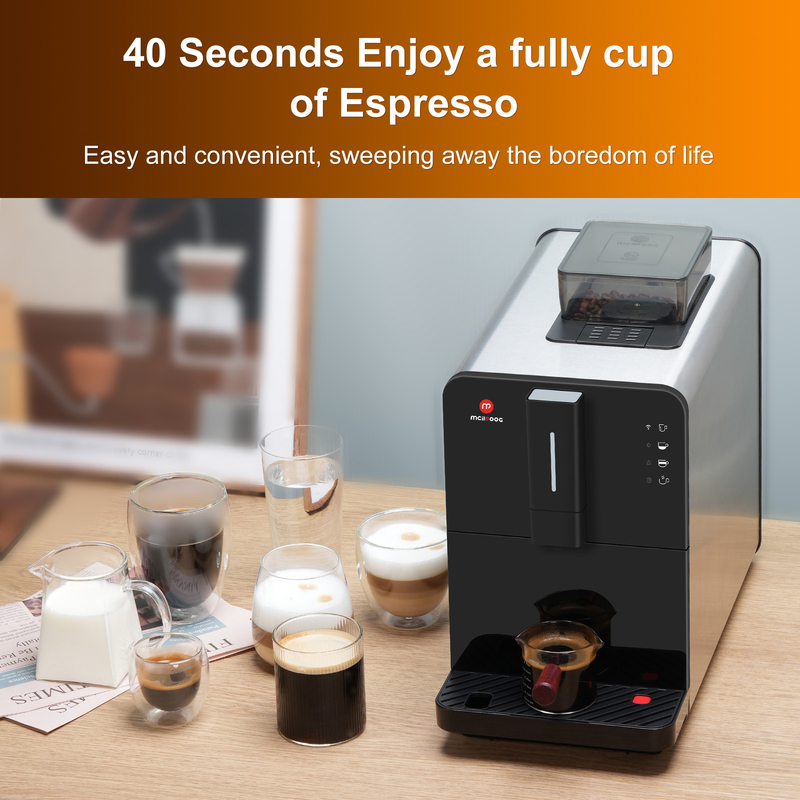 (Hi 01 Super Automatic Espresso Coffee Machine，Bean To Cup Fully Automatic Espresso Machine with Grinder,Easy To Use Wifi Touch Screen Coffee Maker with Milk Frother.19 Bar Barista Pump