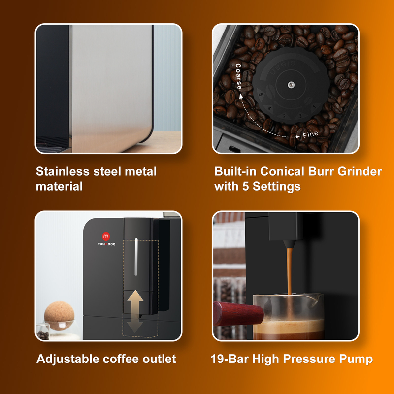 (Hi 01 Super Automatic Espresso Coffee Machine，Bean To Cup Fully Automatic Espresso Machine with Grinder,Easy To Use Wifi Touch Screen Coffee Maker with Milk Frother.19 Bar Barista Pump