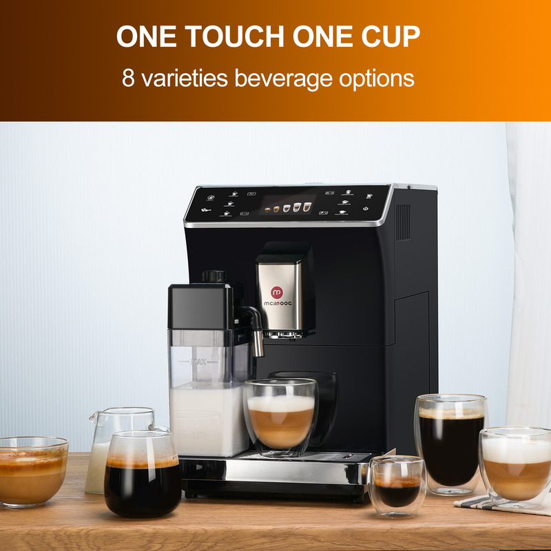 Mcilpoog WS-202 Super Automatic Espresso Coffee Machine,Fully Automatic Espresso Machine With Grinder, Easy To Use Touch Screen Coffee Maker with Milk Frother