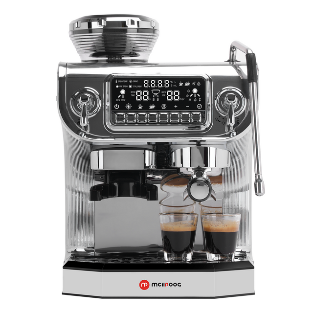TC530 Espresso Machine with Grinder，Semi Automatic Coffee Machine with Milk Frother,Easy To Use Espresso Coffee Maker with 6 inch Large Screen,15 Bar Pressure Pump,PID Temperature Control
