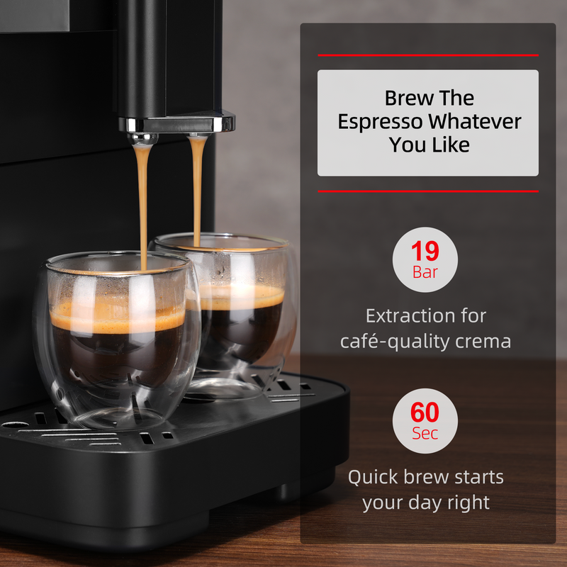 ES320 Fully Automatic Espresso Machine,Compact Automatic Espresso Machine with Grinder, Touch Screen, 4 Coffee Varieties for Home and Office,Black