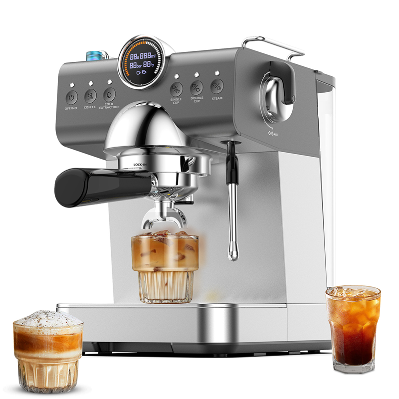 WS-570E Espresso Machine 20 Bar，Compact Coffee Maker with Steam Milk Frother&Iced Coffee，Barista Cappuccino Latte Machine with LCD Display，Gift for Coffee Lover