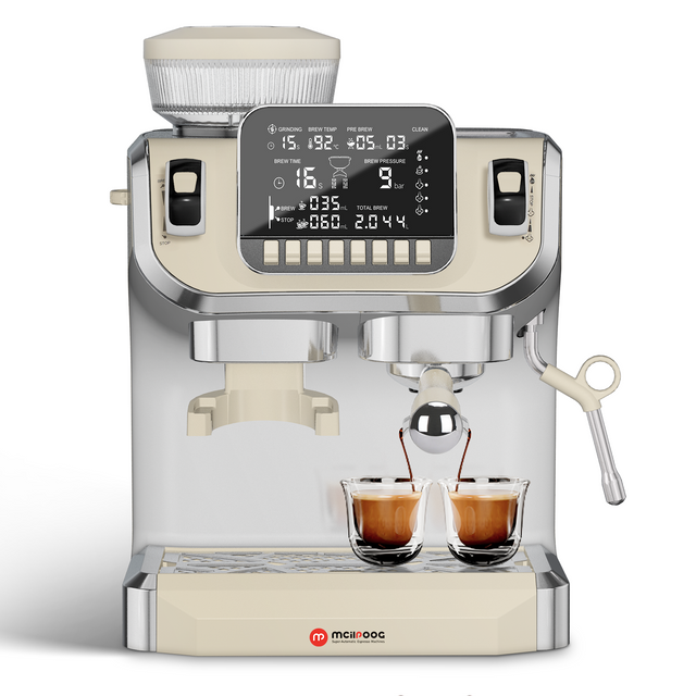 TC520 Espresso Machine with Milk Frother，Semi Automatic Coffee Machine with Grinder,Easy To Use Espresso Coffee Maker with 6 inch Large Screen,15 Bar Pressure Pump,PID Temperature Control