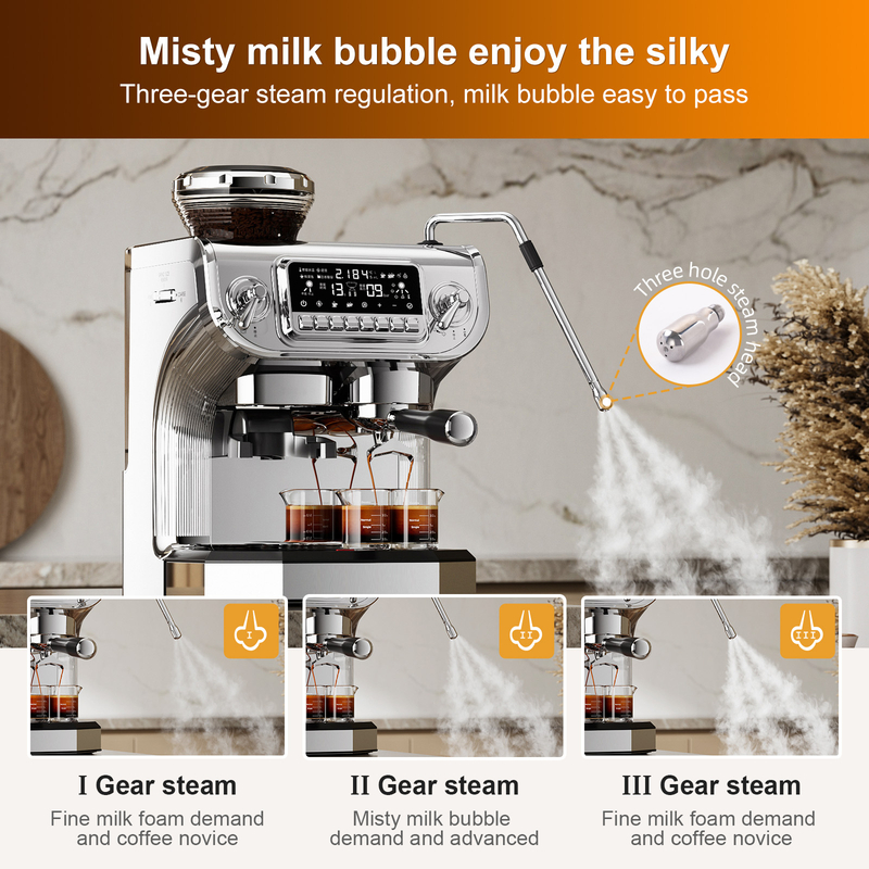 TC530 Espresso Machine with Grinder，Semi Automatic Coffee Machine with Milk Frother,Easy To Use Espresso Coffee Maker with 6 inch Large Screen,15 Bar Pressure Pump,PID Temperature Control